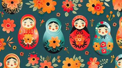 Russian matryoshka pattern wallpaper