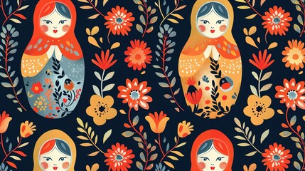 Wall Mural - Russian matryoshka pattern wallpaper