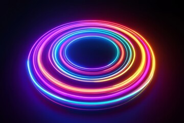 Poster - Vibrant and alluring concentric neon rings radiate a glowing light in darkness, producing an absolutely mesmerizing circular display that bursts with multicolored energy and captivating beauty