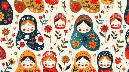 Wall Mural - Russian matryoshka pattern wallpaper