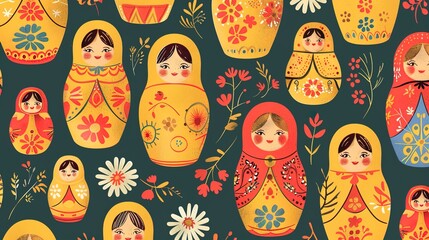 Russian matryoshka pattern wallpaper