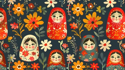 russian matryoshka pattern seamless wallpaper