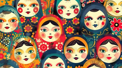 russian matryoshka pattern seamless wallpaper