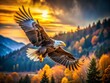 © prapatsorn - Majestic Eagle Soaring, Left Profile, Copy Space for Text - Wildlife Stock Photo