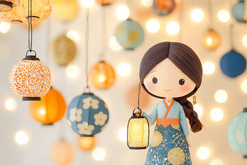 Wall Mural -  beautiful lantern doll