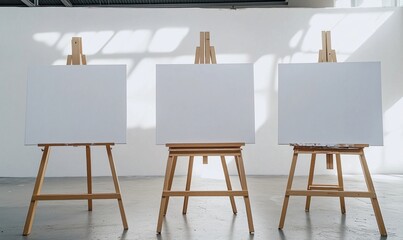 Poster - Empty canvases on easels in bright art studio, ready for creative expression and artistic endeavors