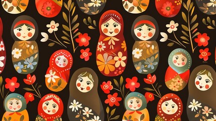 Wall Mural - russian matryoshka pattern seamless wallpaper