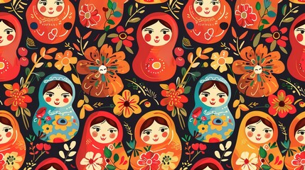 Wall Mural - russian matryoshka pattern seamless wallpaper