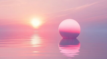 Wall Mural - Pink Egg Floating on Calm Water at Sunset