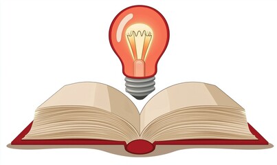 Poster - Light bulb illuminating open book symbolizing knowledge and ideas, representing education and creativity