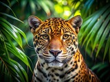 Majestic Jaguar Portrait: Wildcat in Lush Jungle Setting