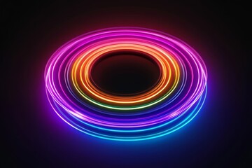 Poster - Mesmerizing neon rings emit a dazzling glow in the dark, creating an entrancing, colorful pattern that radiates with energy and truly captivates and draws in the observers attention