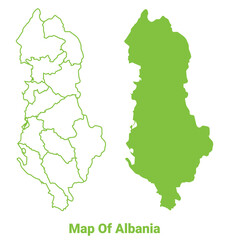 Green Albania map outline and flat vector illustration