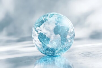 Poster - An abstract digital globe design shows a global network in light blue on a white background, symbolizing technology and connectivity, capturing innovation and creativity in a modern style