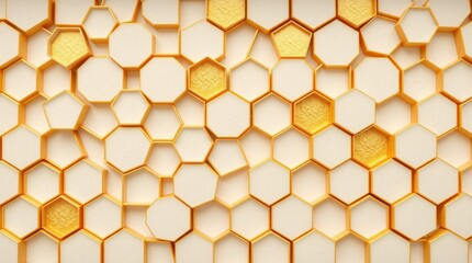 Poster - Beautiful golden hexagons create a stunning honeycomb pattern on a soft cream background, showcasing elegance and design