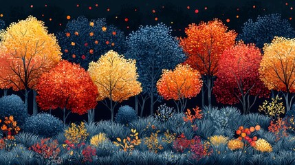 Wall Mural - Colorful trees, foliage, night.