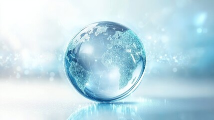 Poster - Imagine a light blue hologram of our world in a crystal sphere, symbolizing the rapid technological advancements and growing global connectivity driven by innovations in communication