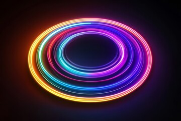 Poster - The neon rings emit a captivating glow, which in turn creates an incredibly mesmerizing light pattern in the surrounding darkness that inspires energetic fascination and deep intrigue within viewers
