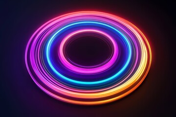 Poster - Vibrant concentric neon rings emit a brilliant glow in the dark, creating an hypnotic and mesmerizing display filled with dynamic energy and a riot of color that captivates the viewers attention