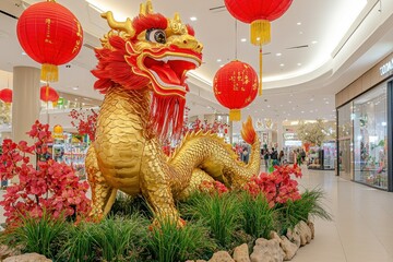 Wall Mural - Golden dragon statue, mall Lunar New Year display