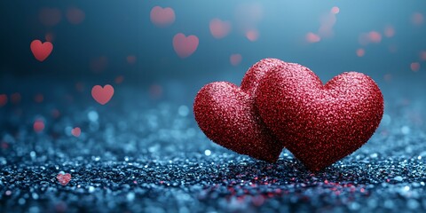 Poster - Two red hearts are on a blue background