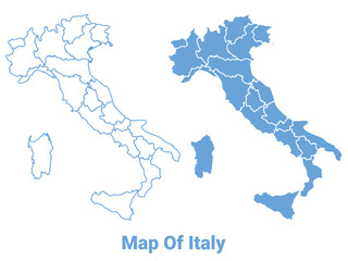 Italy Blue map flat regions border outline vector illustration