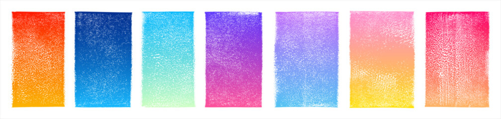 Poster - Grungy textured gradient rectangle shapes vector set.  Artistic colorful backgrounds, banners. Linocut relief printing rough textures. Paint roller stains, lino ink grunge text box templates.