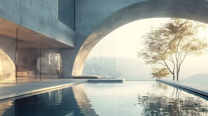 Poster - sleek and sharp concrete and glass archway blending modern architectural design with bold contrastin