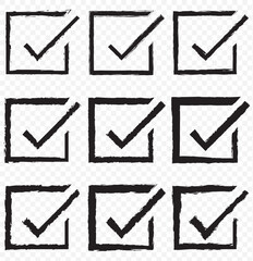 Poster - check box icon with correct with different line width. approved symbol. accept checkmark icons green tick box, check list square frame sign. eps 10.