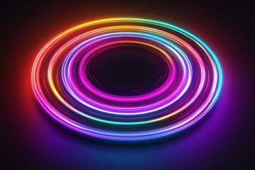 Poster - Mesmerizing concentric neon rings illuminate the surrounding darkness, producing a captivating and hypnotic multicolored light display that radiates vibrant energy while creating fascinating patterns