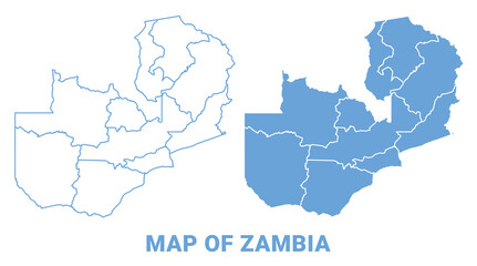  Zambia Blue map flat regions border outline vector illustration