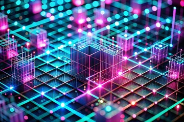 Poster - Miniature Modern Data Grid: Neon Hues & Tilt-Shift Effect