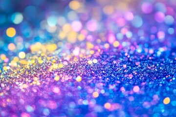 Canvas Print - A stunning holographic texture showcases bright blue, vibrant yellow, and soft lilac colors, creating an enchanting iridescent background that captivates and captures viewers attention