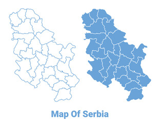  Serbia Blue map flat regions border outline vector illustration