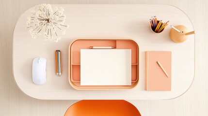 Poster - A desk with a drawer organizer, featuring compartments for pens, pencils, paper clips, and other small office supplies, highlighting a practical and space saving solution.