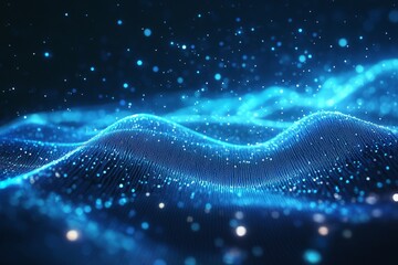 Poster - This enchanting abstract background showcases luminous blue light rays, creating a captivating visual effect suitable for various science, technology, and digital themes and projects