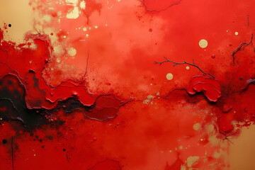 Wall Mural - chinese abstract gold ink in red paper texture fat paint on surface background flat lay top view cop