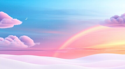 Poster - A fading rainbow in the evening sky, with warm hues of orange, pink, and purple blending into the horizon, creating a magical and ethereal atmosphere.