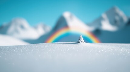 Poster - A brilliant rainbow forming a perfect arc over a snow capped mountain range, with the colorful spectrum reflecting off the pristine white snow, capturing the beauty of contrasting elements.