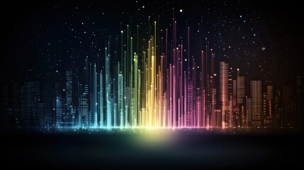 Poster - Beams of light radiating from a central point, each beam a different color of the rainbow, creating a dazzling and futuristic effect against a dark background.