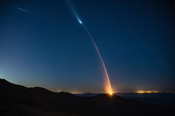 Wall Mural - a rocket is launched into the sky, leaving a trail of light behind it