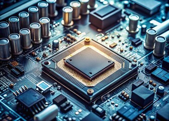Poster - Minimalist Close-up of Circuit Board, Electronic Components, Tech Background