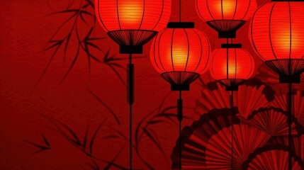 Poster - A vibrant display of red lanterns against a rich, patterned background, evoking a festive atmosphere.