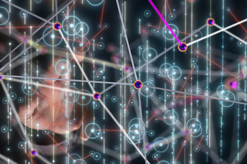 Aufkleber - Neural network 3D illustration. Big data and cybersecurity - 3d