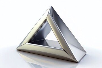 Poster - Minimalist Silver Triangle 3D Render: Abstract Geometric Shape Background