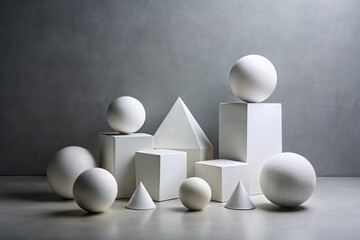 Poster - Minimalist White Spheres & Geometric Shapes: Serene Modern Architecture