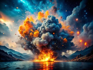 Poster - Misty Explosion: Double Exposure Abstract Art - Dramatic Cloud Burst Stock Photo