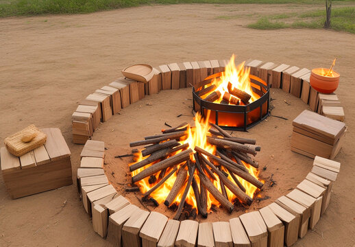 Happy lohri burning the fireplace illustration