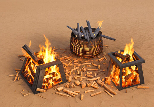 Happy lohri burning the fireplace illustration