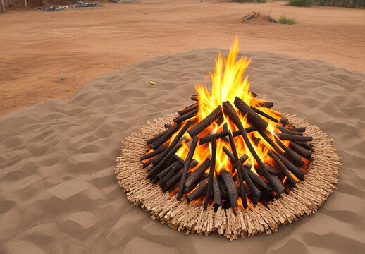 Happy lohri burning the fireplace illustration